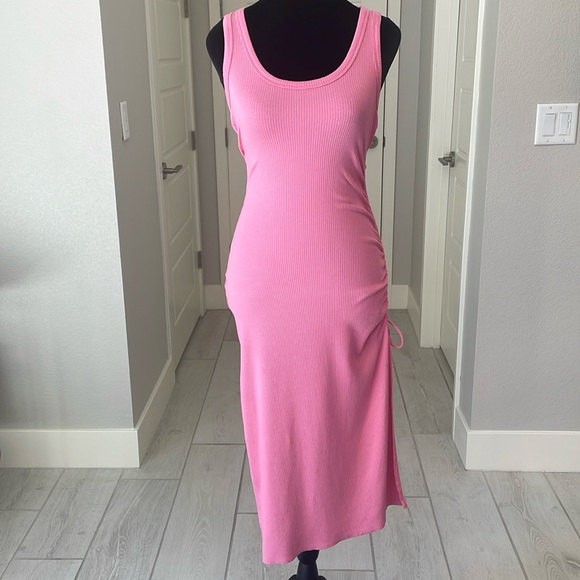 J. Crew Ruched Midi Dress in Vintage Rib in Flamingo Size S - Picture 2 of 12